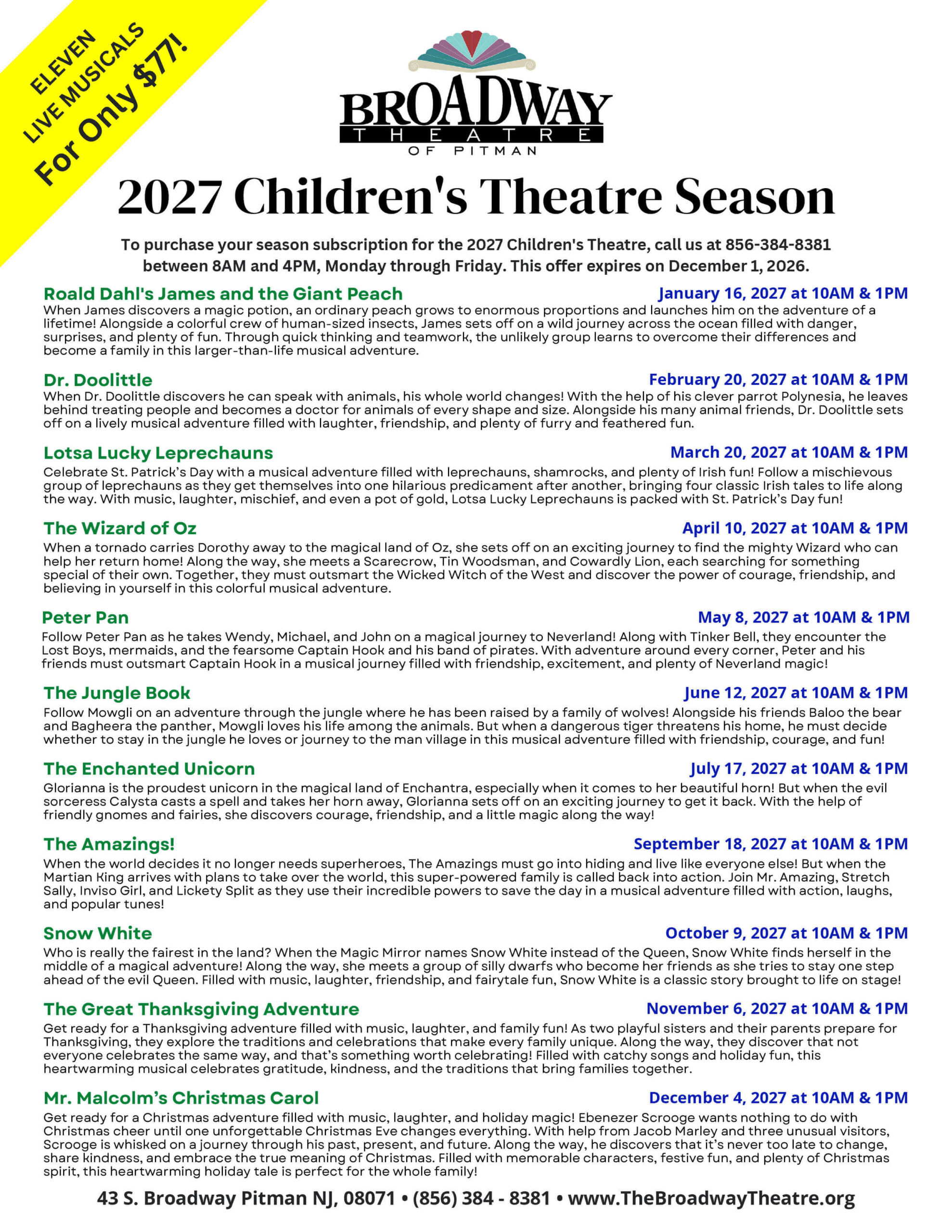 2027 Children's Theatre Season Flyer